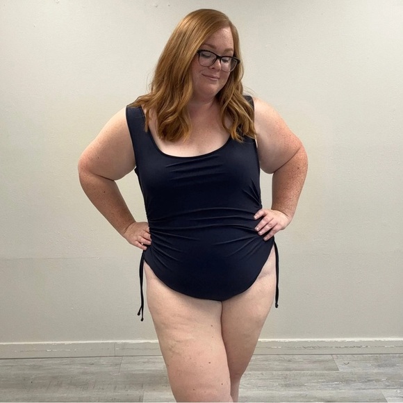 J. Crew Navy Ruched Side-Tie Swimsuit - New - Size 22 - Picture 2 of 5